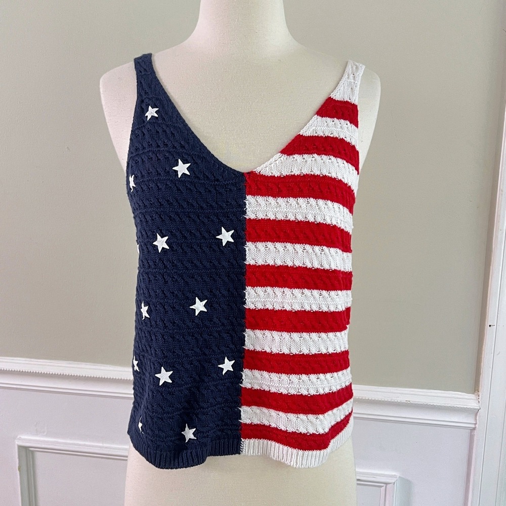 Moon & Madison Sweater Tank Large Womens American Flag Stars Stripes Red White